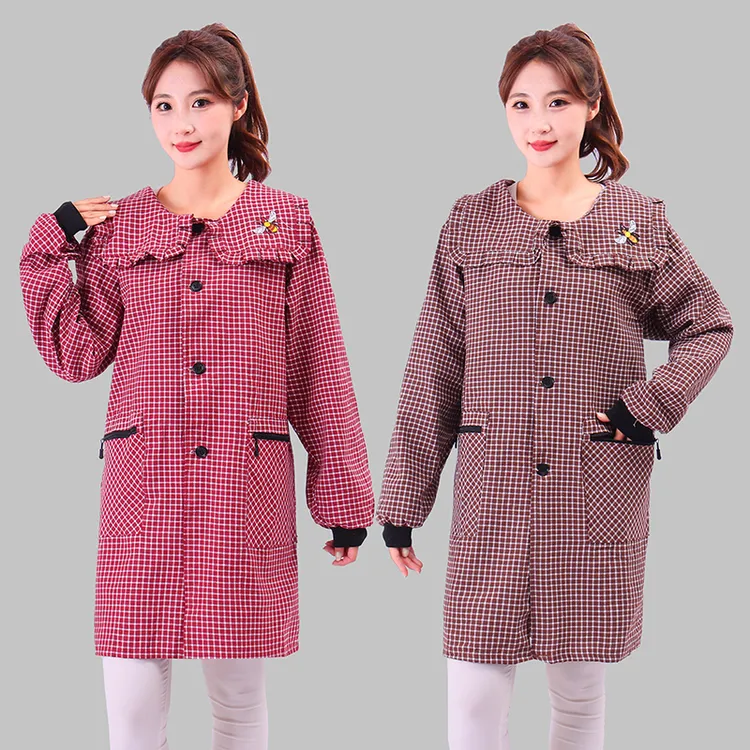 新款时尚罩衣女外穿厨房家用做饭防油耐脏成人围裙韩版长袖工作服