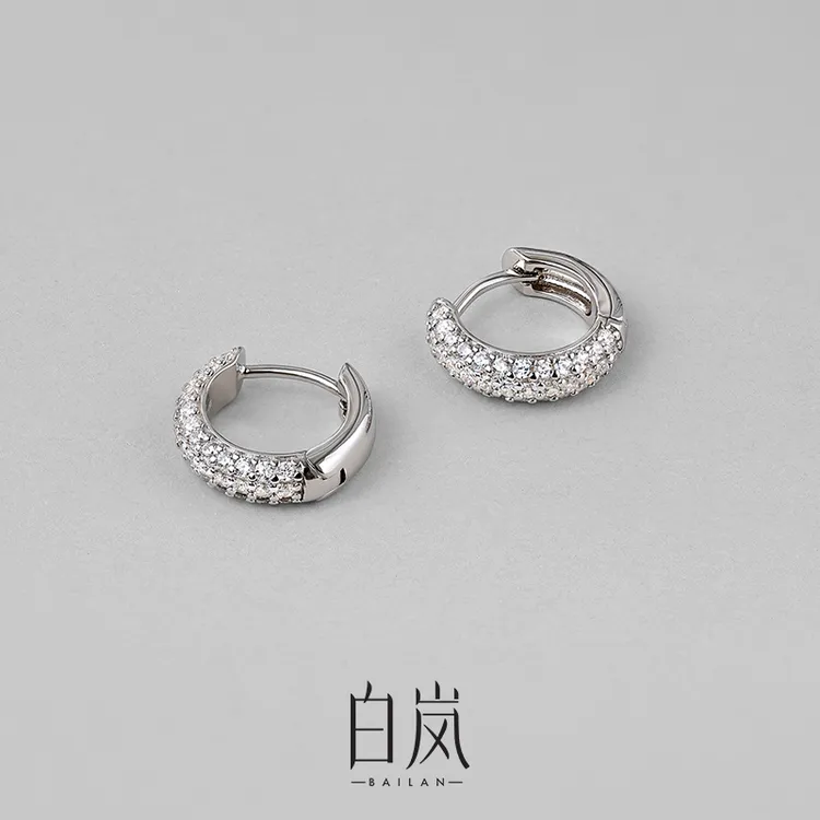 925银合成锆石耳饰 白岚满镶耳圈女2025新款轻奢锆石耳环ED3766