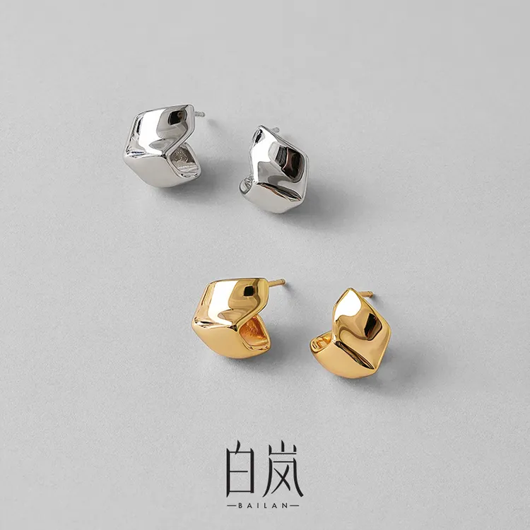 925银耳饰 白岚折纸耳钉女2025新款气质简约通勤百搭耳饰ED2701