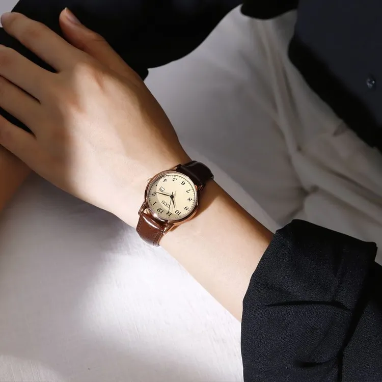 复古女士手表学生考试专用日历韩版简约时尚潮流气质防水石英腕表