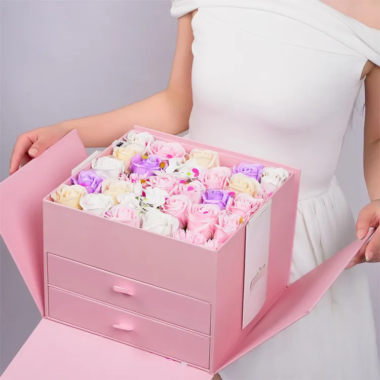 214情人节浪漫情人节永生花巧克力首饰礼盒开盖喷射礼花