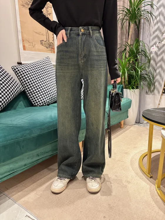 【MOMO定制】深圳南油原创设计显瘦百搭复古蓝高腰牛仔直筒阔腿