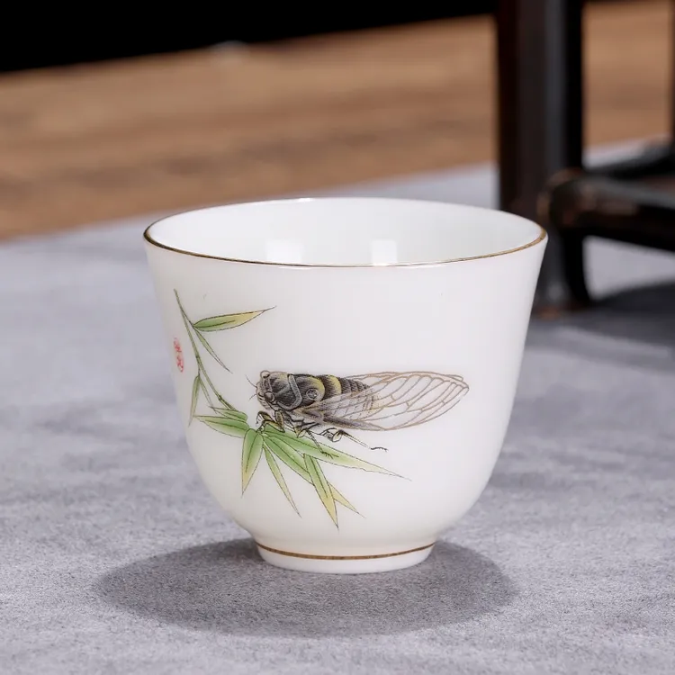 一鸣惊人羊脂玉茶杯功夫小茶杯创意品茗杯个人专用茶杯主人杯55ml