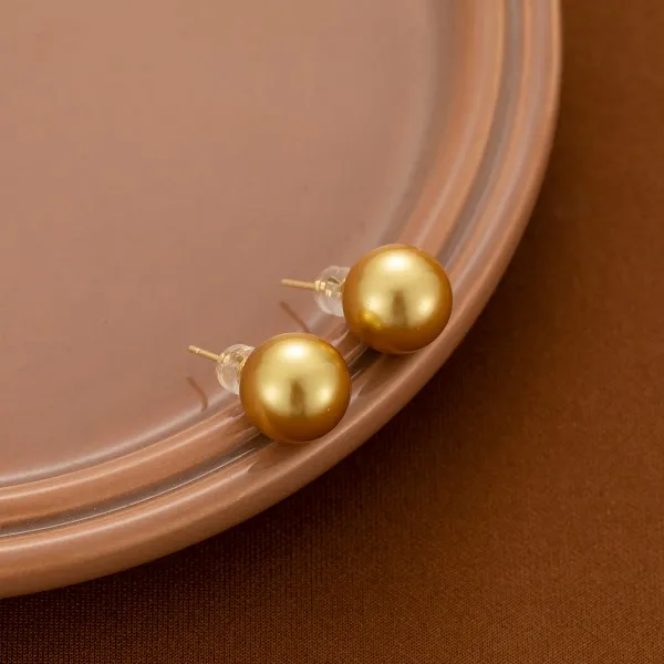 925银耳饰 【明珠专享】海水金珠-经典百塔款空姐素耳钉12mm（E005)