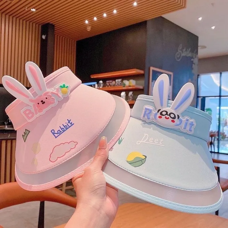 儿童防晒帽女夏季空顶防紫外线宝宝遮阳帽透气女童卡通太阳帽女款