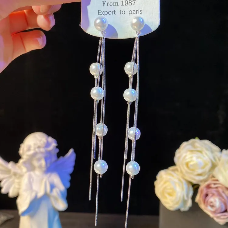 铜合金耳饰 誓言】轻奢两戴超仙简约长款珠珠流苏耳环气质时尚耳钉