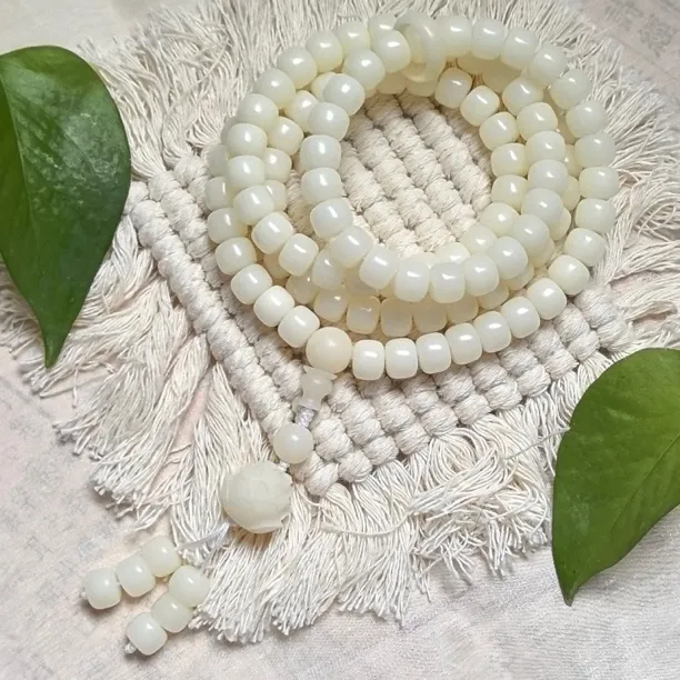 原生白菩提108颗手串跑环手作款白莲花吊坠弟子珠8x10mm念珠脖挂
