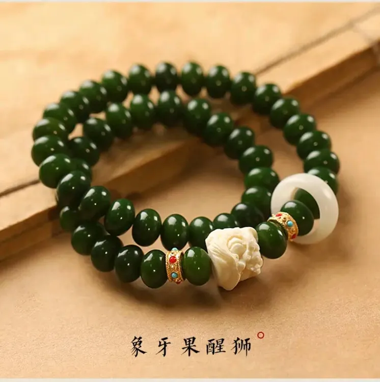 醒狮绿菩提手串双圈跑环手持男女款绕指柔文玩绿菩提根盘玩佛珠