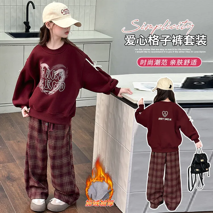 女童冬季加绒套装2025新款6-12岁15岁中大儿童装洋气潮流休闲衣服