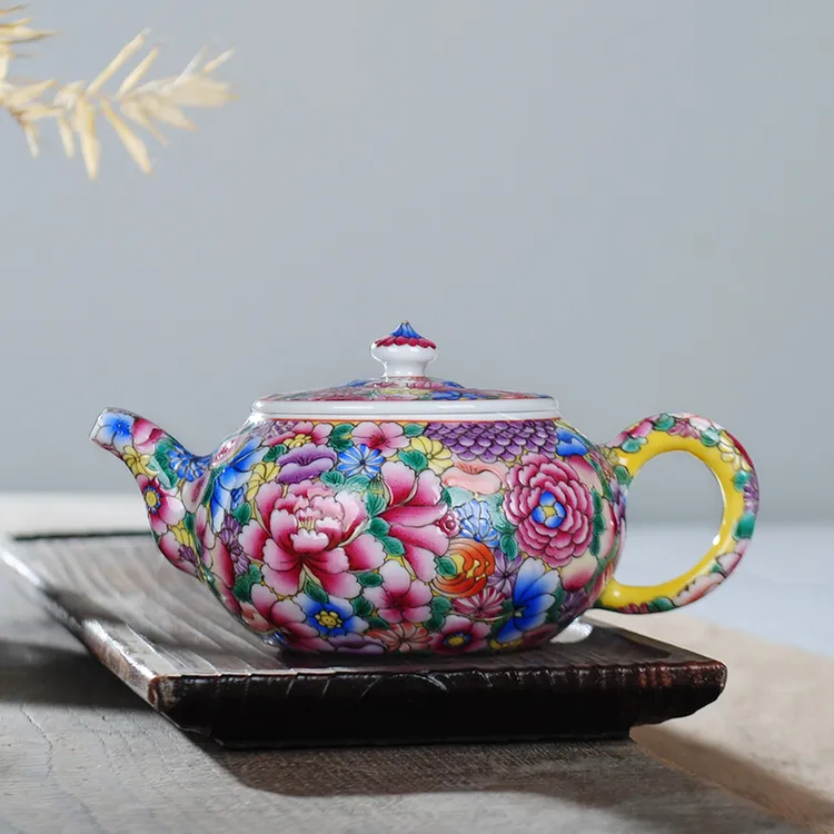景德镇手工手绘陶瓷珐琅彩万花纹功夫茶泡茶壶家用功夫茶具茶壶