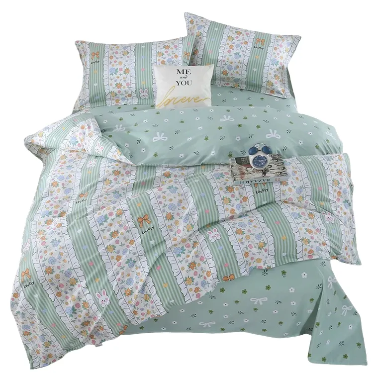 100全棉斜纹四件套三件套学生宿舍碎花全棉被罩