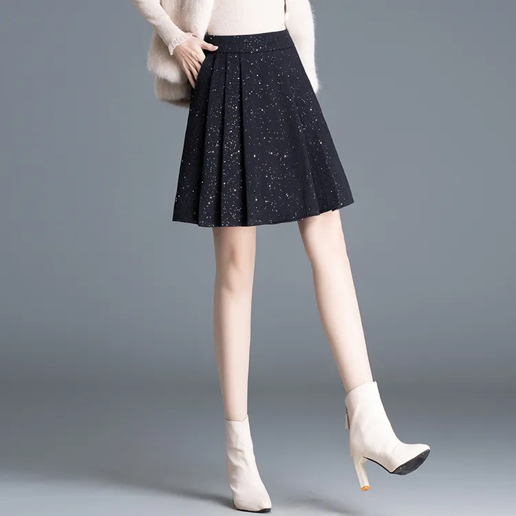 【璀璨系列】秋上新闪闪发光的小黑裙显瘦高级感a字裙半身裙90929
