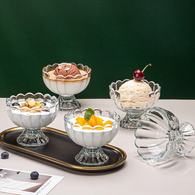 5只装透明冰淇淋玻璃杯高颜值双皮奶杯夏日奶昔杯沙拉碗居家餐杯