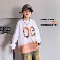 男童潮酷风渐变T恤儿童长袖春季2024新款中大童打底上衣4038512O6
