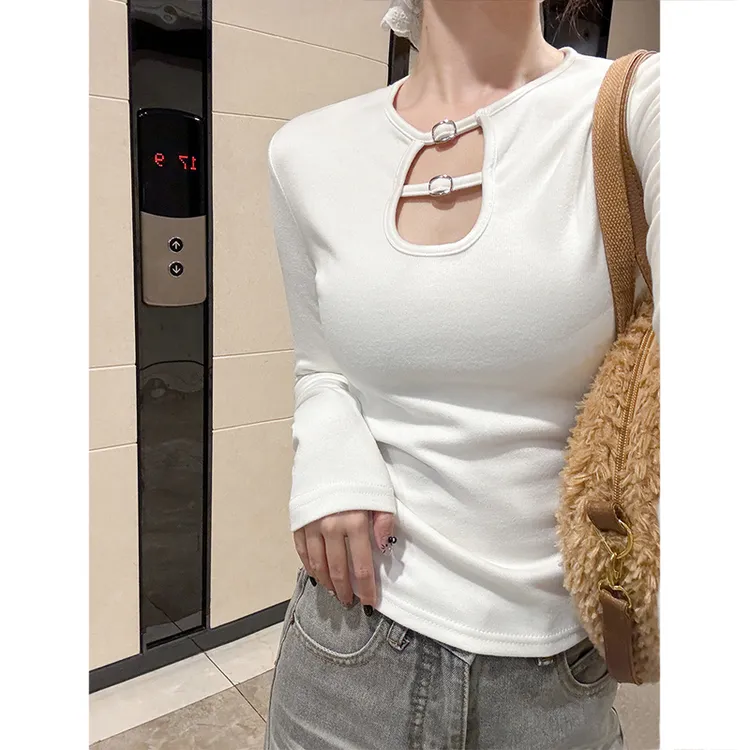 辣妹显瘦打底衫女秋冬新款设计感螺纹修身上衣纯欲风加绒内搭t恤