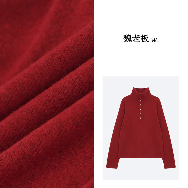 W.Diva【恋梦】羊绒羊毛天丝别致钮扣装饰高领羊毛衫34Z071151