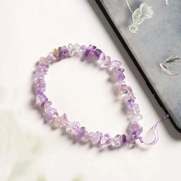 溪禾锦意紫色水晶手机链挂件女款时尚精致短款手机壳挂绳防丢挂饰