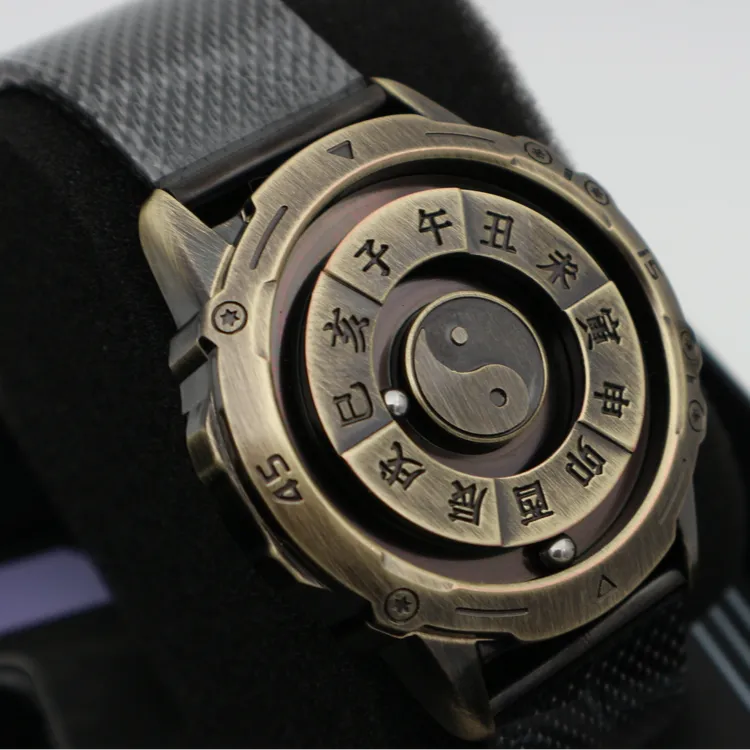 新春国潮夜光科技磁悬浮创意十二时辰太极八卦手表学生防水男表