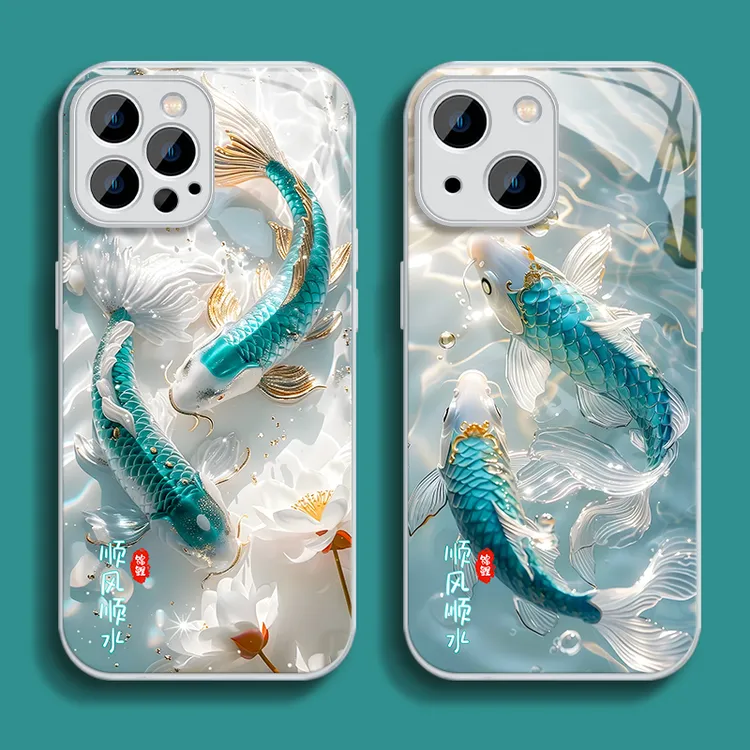 好运锦鲤苹果15高级感iPhone13网红12ProMax全包防摔14Pro手机壳