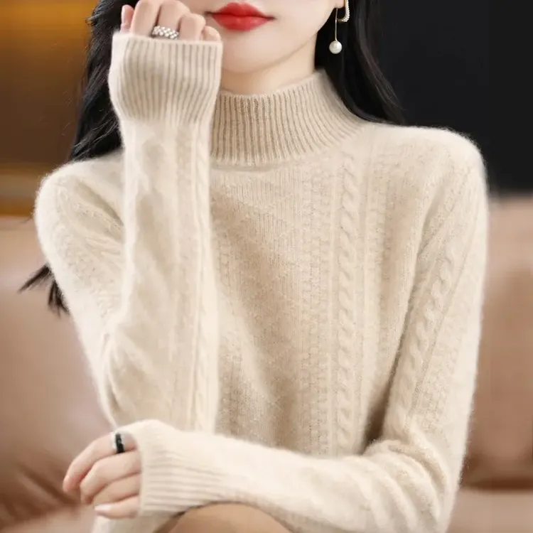 秋冬新款套头半高领羊毛衫毛衣百搭宽松加厚羊毛打底衫
