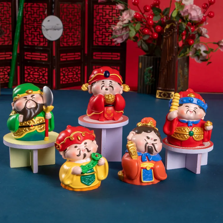 国潮五路财神小摆件祈福车载中控台装饰 可爱送朋友生日礼物创意
