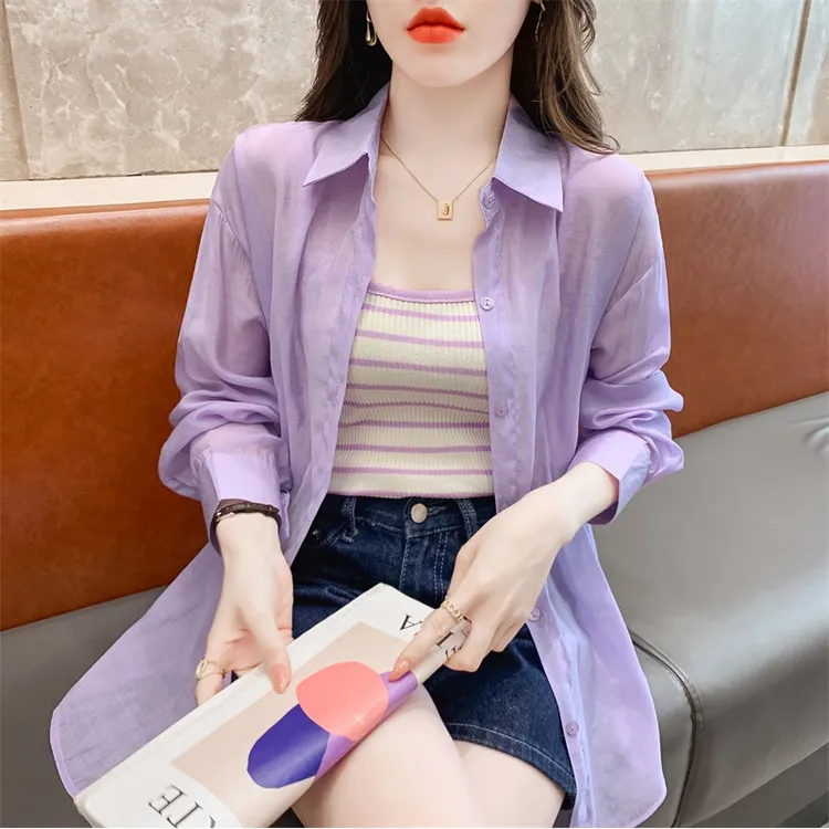 2023夏季新款小清新套装条纹吊带背心+薄款长袖衬衫外套女两件套