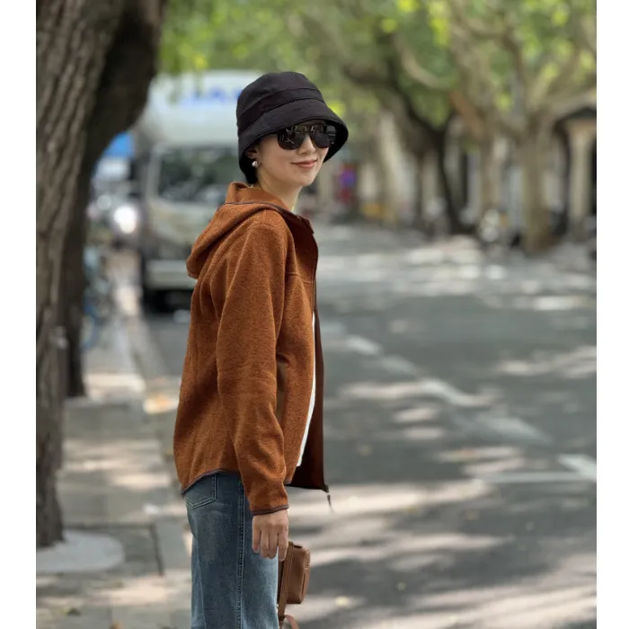 （YY推荐）秋日漫步 时尚休闲连帽百搭宽松纯色保暖复古女士短外套