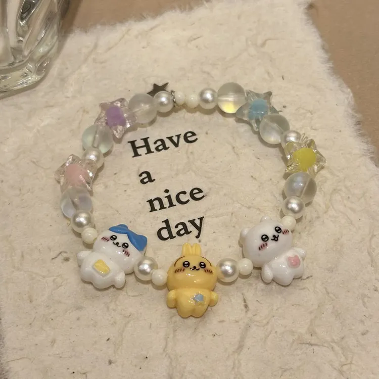 合金手链 三小只卡通玩偶串珠手链女情侣闺蜜ins小众百搭手串礼物