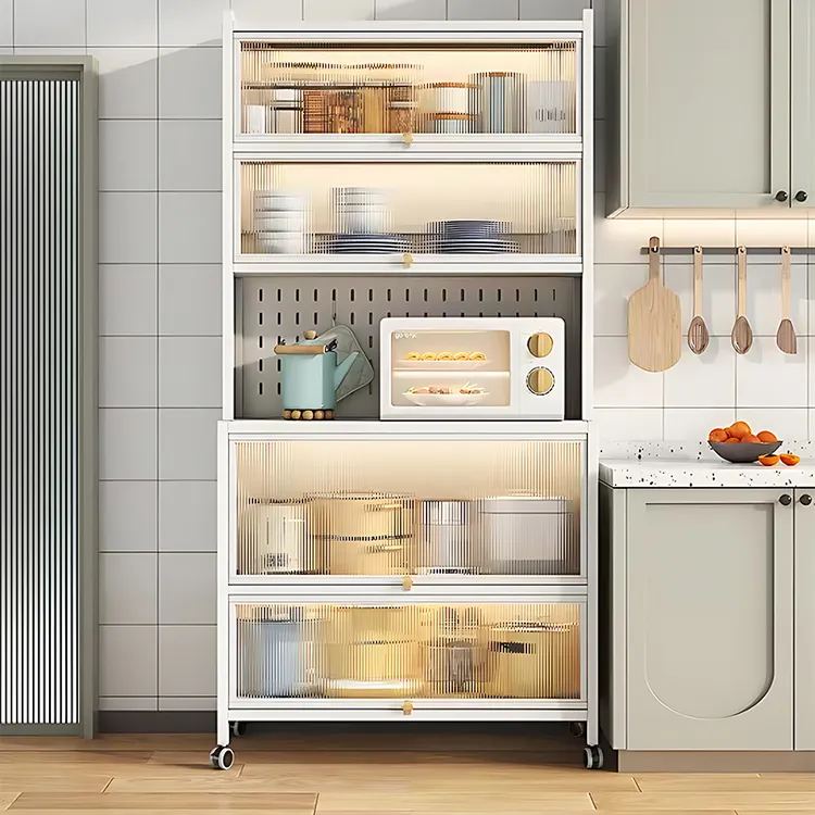 餐边柜厨房置物架落地多层烤箱微波炉收纳多功能靠墙一体储物柜子