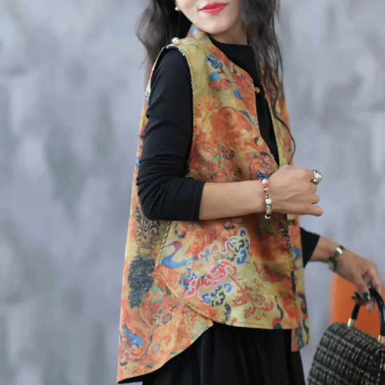 [煌煌]高级感新双面国风刺绣马夹百搭马甲马夹中式印花国风马甲女