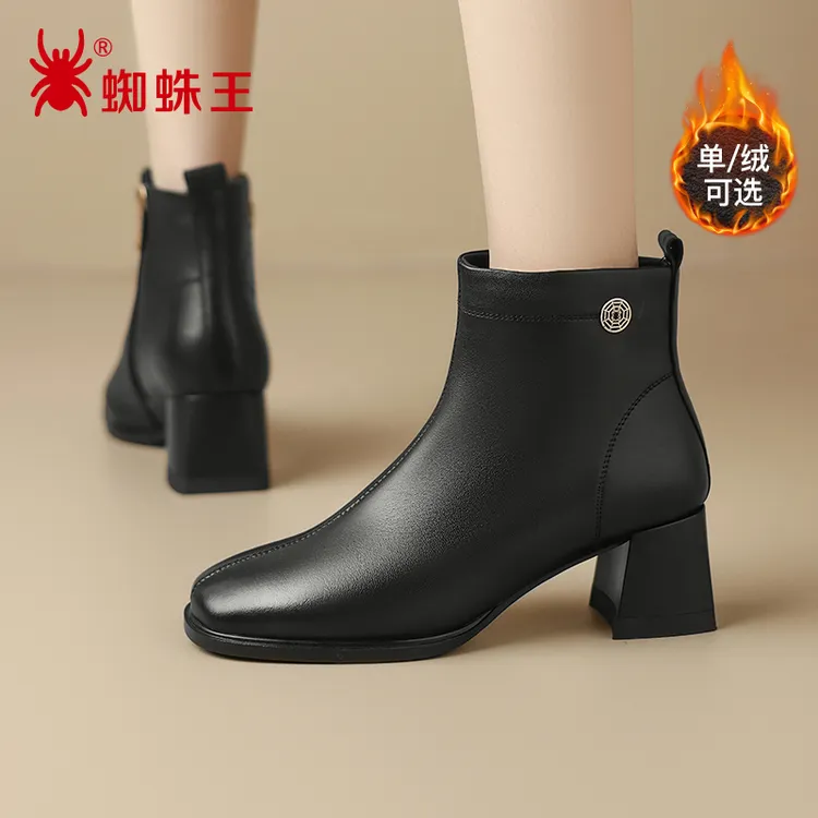 蜘蛛王女靴2025春冬切尔西短靴英伦真皮单靴加绒保暖马丁靴093366
