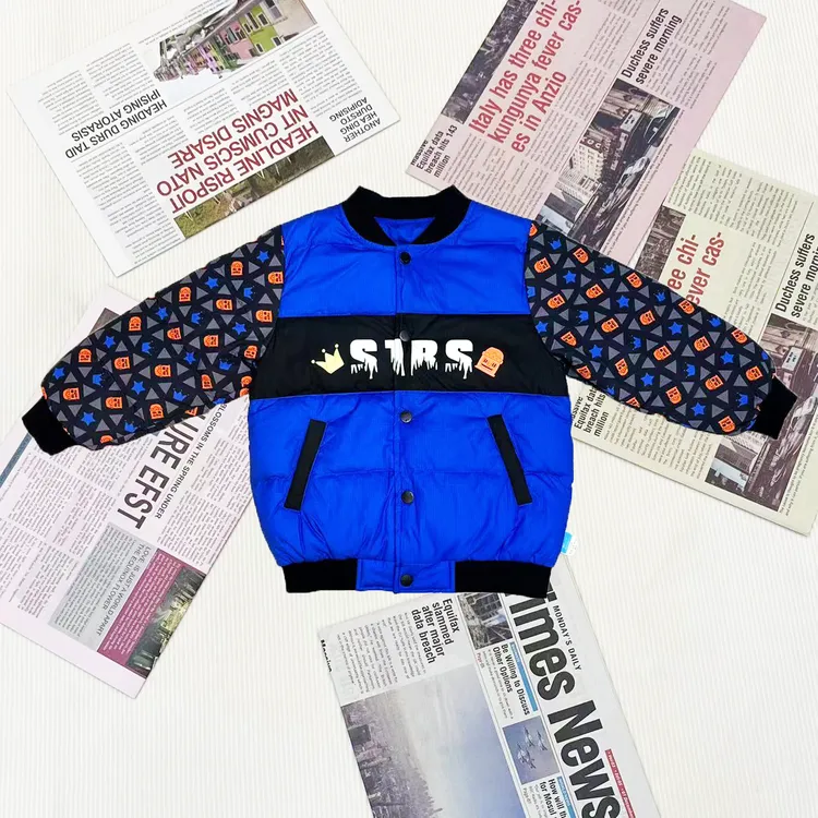 儿童羽绒服冬款男童梭织轻薄羽绒棒球服冬季休闲印花【6041701】