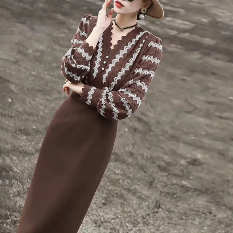 【GJ】名媛气质减龄假两件拼接长袖连衣裙2025新收腰洋气A字裙2791