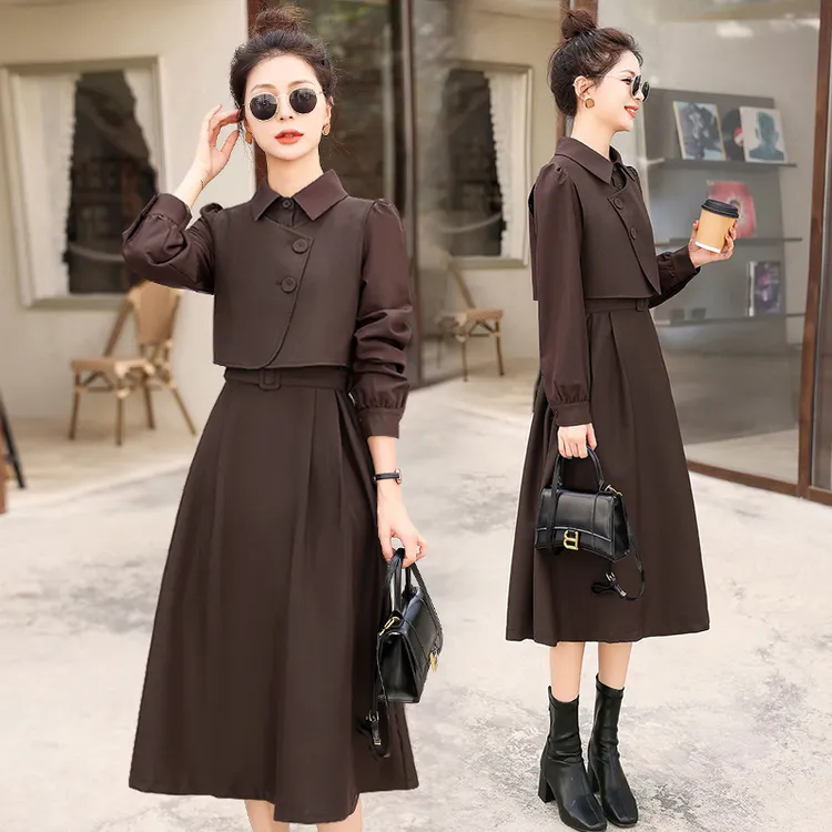 【PJ】【两件套】法式连衣裙女秋款2025气质高级感显瘦套装1806