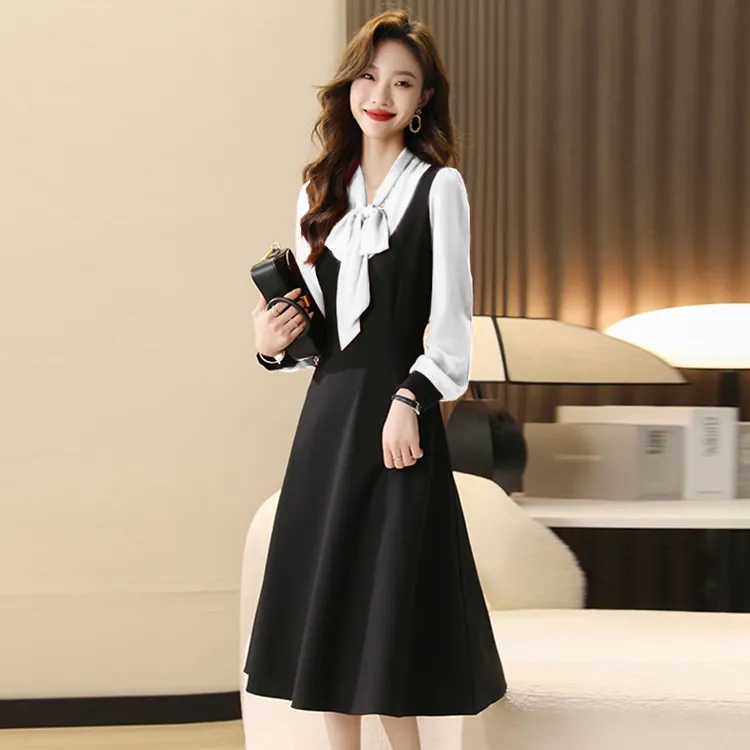 高贵上档次女装假两件连衣裙女2025新款长袖时尚气质高端裙子7553