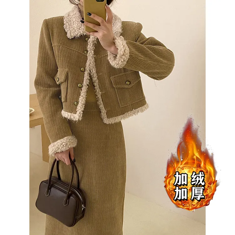 【加绒加厚】【两件套】小香风2025新款高级感短外套半身裙两件套2433