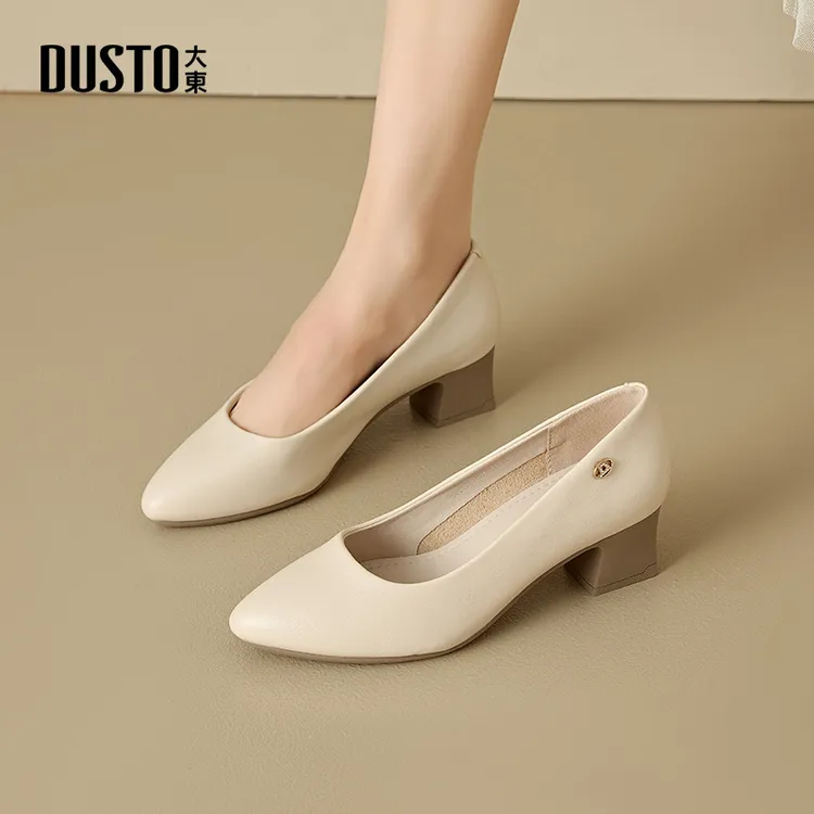 DUSTO/大东浅口单鞋女2025秋季新款优雅中跟尖头通勤套脚女鞋1040