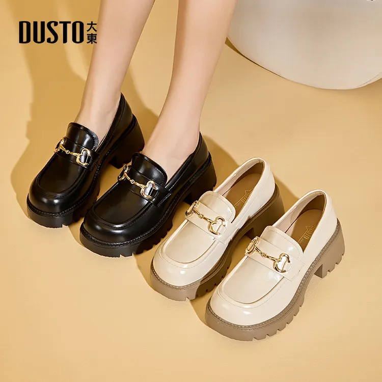 DUSTO/大东圆头乐福鞋2025秋季新款厚底增高女鞋百搭套脚单鞋0128