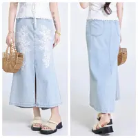 QC李潇洒【一路生花】微胖浮雕绣花高腰微鱼尾摆牛仔半裙XS405Y157