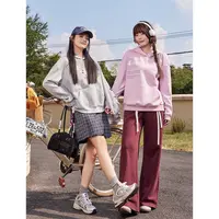 QC李潇洒微胖韩版复古印花连帽卫衣长袖连帽套头外套上衣XS408Z73