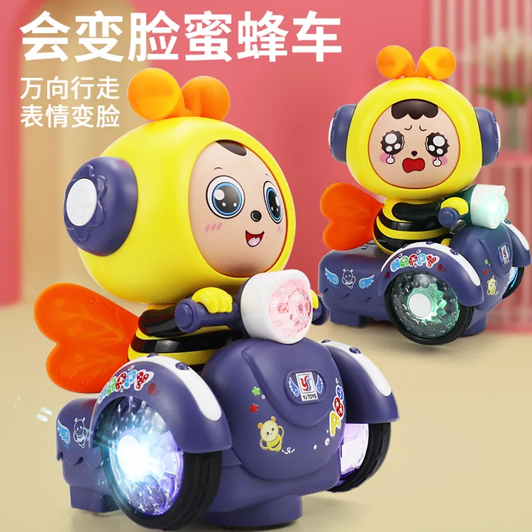 电动会变脸唱歌跳舞的婴儿玩具儿童特技蜜蜂三轮车宝宝万向车男孩