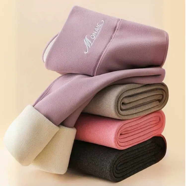 秋冬季德绒秋裤女保暖无痕紧身高腰加绒加厚打底裤内穿毛裤线裤子