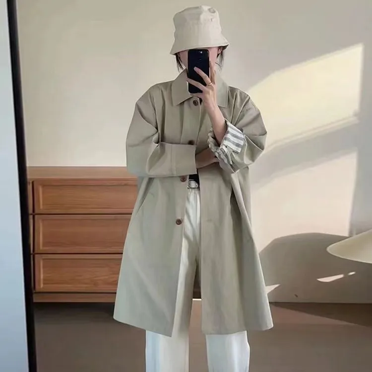 风衣外套女2025秋季新款拼接高级感日系工装简约小个子中长款大衣