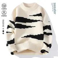2024秋冬季圆领套头拼色柔软舒适毛衣男士潮流时尚宽松打底衫Y006