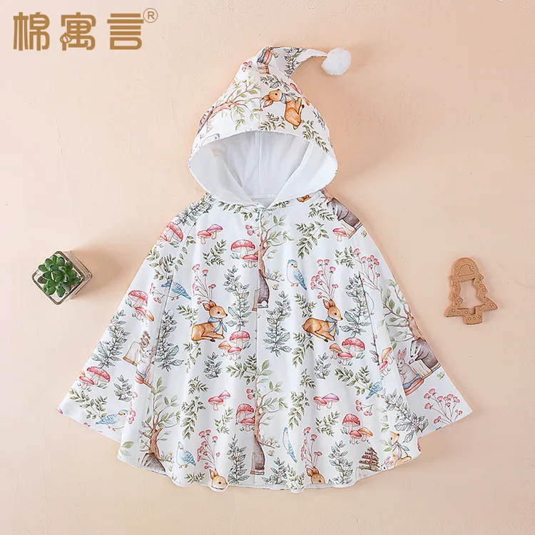 宝宝斗篷春秋纯棉挡风外套可爱超萌外出服婴儿披肩公主风连帽披风