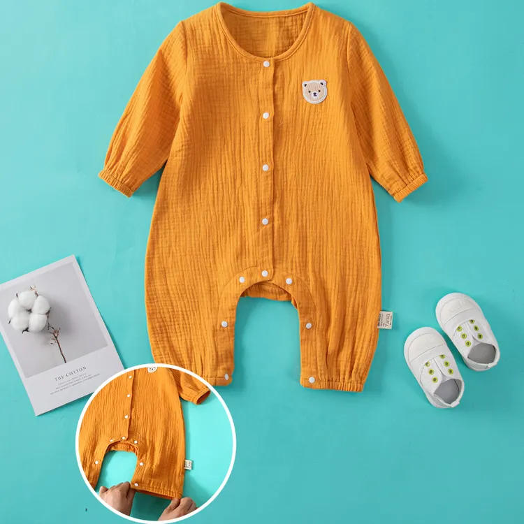 婴儿连体睡衣纯棉纱布哈衣男女宝宝空调服夏季薄款新生儿长袖爬服
