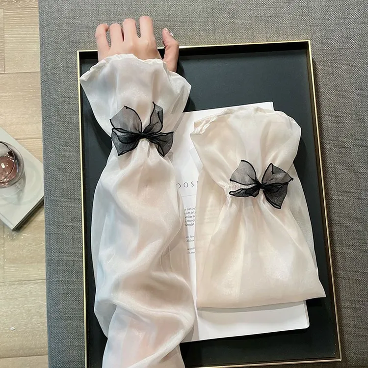 夏季女新爆款时尚珠光细闪袖套女款蝴蝶结防晒开车户外灯笼泡泡袖