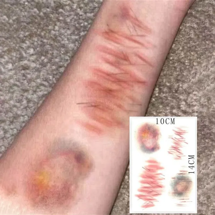 小刀疤淤青伤口纹身贴 擦伤割伤受伤万圣节纹身贴仿真割腕恐怖