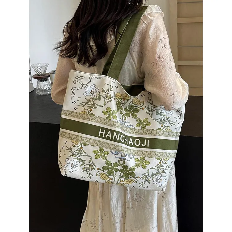 帆布托特包女大容量2024新款夏天休闲单肩通勤包时尚大学生上课包