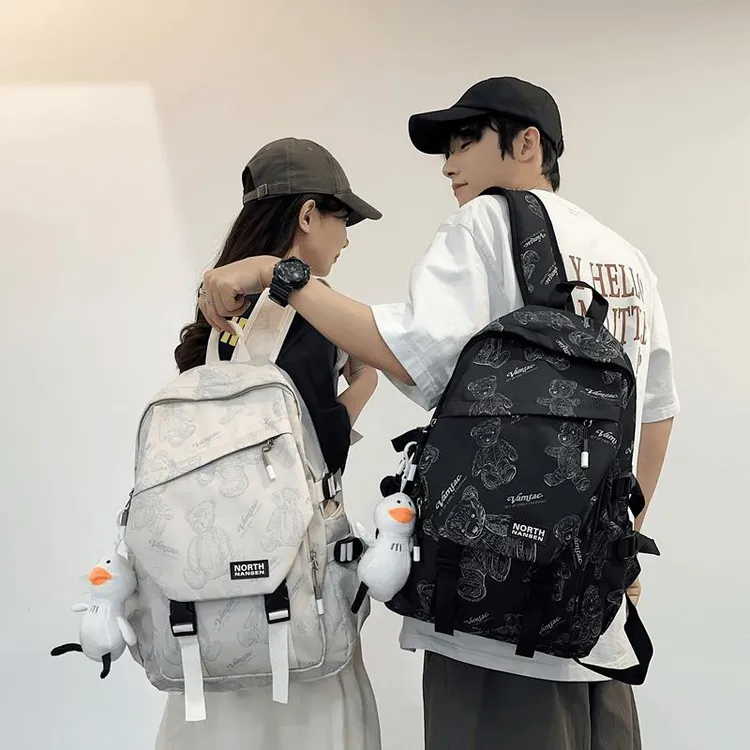 书包女学生韩版初中生时尚小熊印花双肩包小学生3-6年级休闲背包